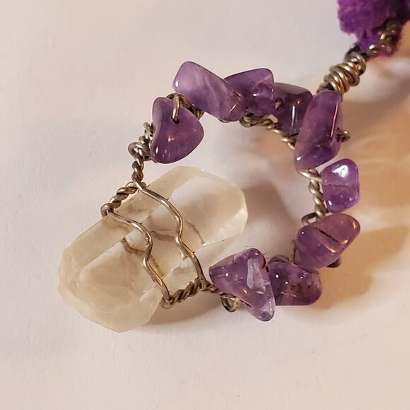 Handmade purple leather corded beaded quartz pendent necklace in Great condition - Picture 2 of 4